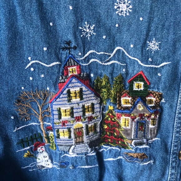 Vintage Bobbie Brooks Demin Christmas Button Down - Picture 5 of 6